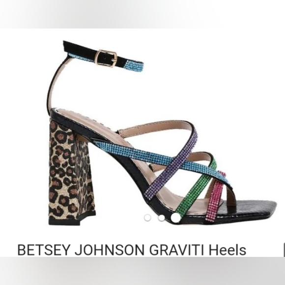 BETSEY JOHNSON Graviti Embellished Leopard Print Block Heel Sandal Size 7.5 NEW - Picture 4 of 14